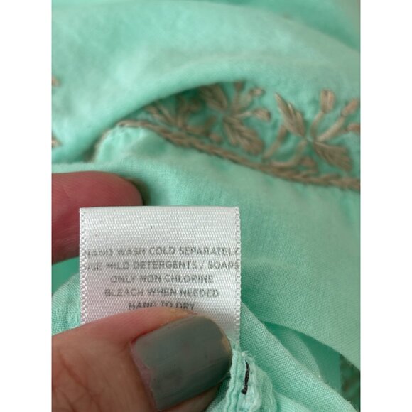 Roller Rabbit Embroidered Tunic Top V-Neck Short Sleeve Aqua Tan M - Picture 10 of 13